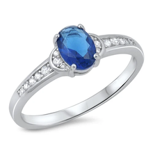 Load image into Gallery viewer, Sterling Silver Oval Blue Sapphire And Clear CZ Ring