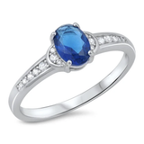 Sterling Silver Oval Blue Sapphire And Clear CZ Ring