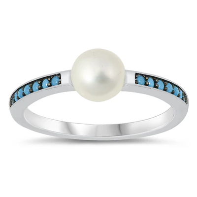 Sterling Silver Nano Imitation Turquoise And Freshwater Pearl Ring