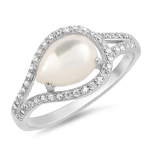 Load image into Gallery viewer, Sterling Silver Drop Clear CZ And Mother Of Pearl Ring