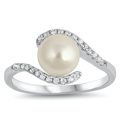 Sterling Silver Clear CZ And Mother Of Pearl Ring