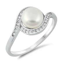 Load image into Gallery viewer, Sterling Silver Rhodium Plated 10mm Clear CZ And Freshwater Pearl Ring