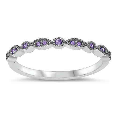 Sterling Silver Rhodium Plated Amethyst CZ Ring