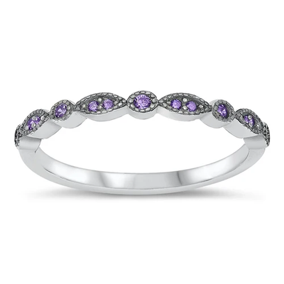 Sterling Silver Rhodium Plated Amethyst CZ Ring