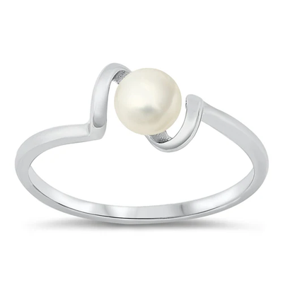 Sterling Silver Wave Genuine Freshwater Pearl Ring