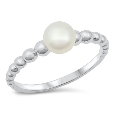 Sterling Silver Rhodium Plated Freshwater Pearl Ring
