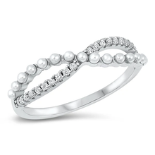 Load image into Gallery viewer, Sterling Silver Rhodium Plated Infinity Pearl And Clear CZ Ring