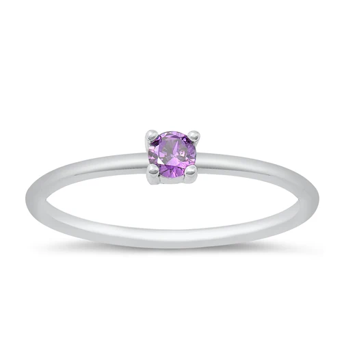 Sterling Silver Rhodium Plated Round Amethyst CZ Ring