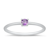 Sterling Silver Rhodium Plated Round Amethyst CZ Ring