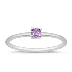 Sterling Silver Rhodium Plated Round Amethyst CZ Ring