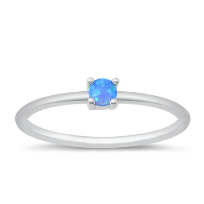 Sterling Silver Rhodium Plated Blue Lab Opal Ring