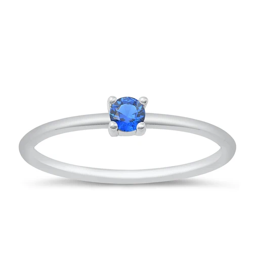 Sterling Silver Rhodium Plated Round Blue Sapphire CZ Ring