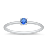 Sterling Silver Rhodium Plated Round Blue Sapphire CZ Ring