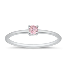 Load image into Gallery viewer, Sterling Silver Rhodium Plated Round Pink CZ Ring