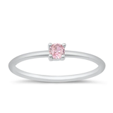 Sterling Silver Rhodium Plated Round Pink CZ Ring