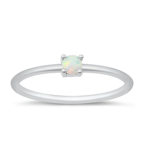 Sterling Silver Rhodium Plated White Lab Opal Ring