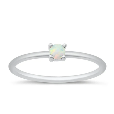 Sterling Silver Rhodium Plated White Lab Opal Ring