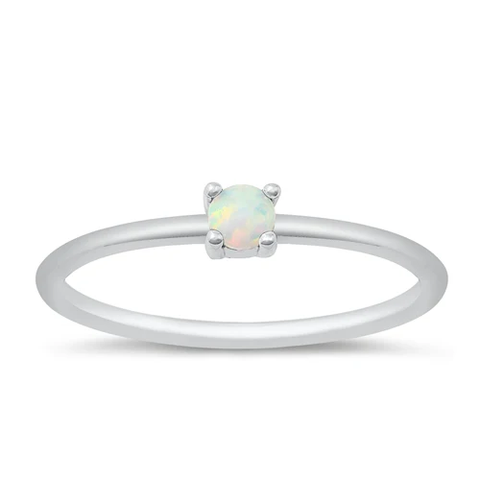 Sterling Silver Rhodium Plated White Lab Opal Ring