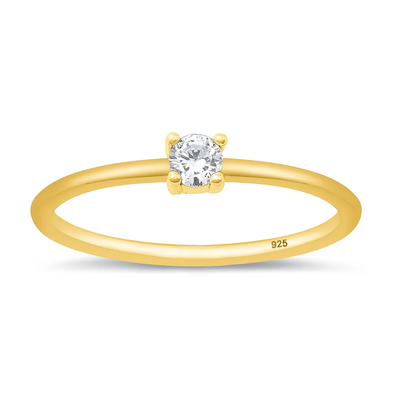 Sterling Silver Yellow Gold Plated Round Clear CZ Ring
