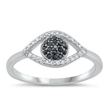 Load image into Gallery viewer, Sterling Silver Rhodium Plated Clear and Black CZ Eye Ring-8.4mm