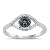 Sterling Silver Rhodium Plated Clear and Black CZ Eye Ring-8.4mm