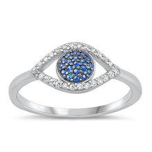 Load image into Gallery viewer, Sterling Silver Rhodium Plated Clear and Blue Sapphire CZ Eye Ring-8.4mm