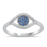 Sterling Silver Rhodium Plated Clear and Blue Sapphire CZ Eye Ring-8.4mm