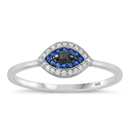 Sterling Silver Rhodium Plated Clear CZ and Blue CZ Ring