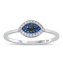 Load image into Gallery viewer, Sterling Silver Rhodium Plated Clear CZ and Blue CZ Ring