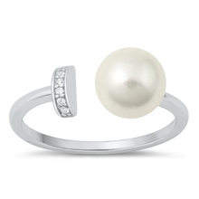 Load image into Gallery viewer, Sterling Silver Rhodium Plated CZ And Pearl Ring