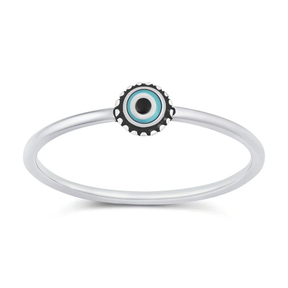 Sterling Silver Polished And Oxidized Evil Eye Ring