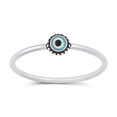 Sterling Silver Polished And Oxidized Evil Eye Ring