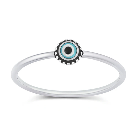 Sterling Silver Polished And Oxidized Evil Eye Ring
