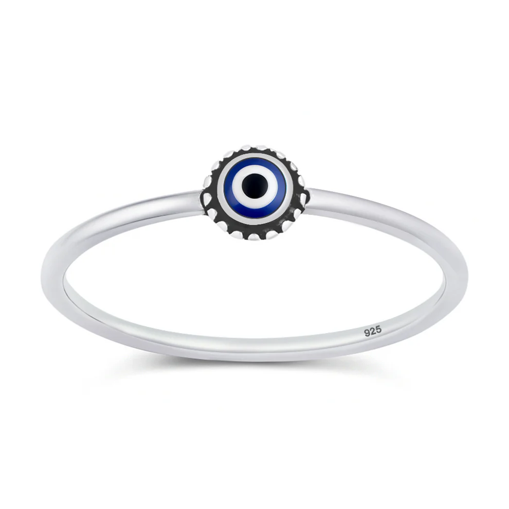 Sterling Silver Polished And Oxidized Round Evil Eye Ring