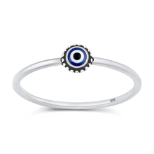 Load image into Gallery viewer, Sterling Silver Polished And Oxidized Round Evil Eye Ring