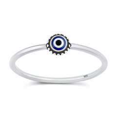 Sterling Silver Polished And Oxidized Round Evil Eye Ring