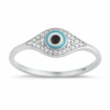 Load image into Gallery viewer, Sterling Silver Rhodium Plated 7mm Evil Eye Clear CZ Ring