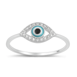 Sterling Silver Rhodium Plated Clear CZ Evil Eye Ring