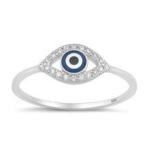 Load image into Gallery viewer, Sterling Silver Rhodium Plated 7.4mm Evil Eye Clear CZ Ring