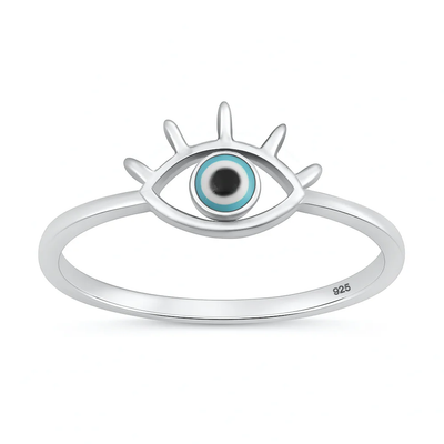 Sterling Silver Rhodium Plated Evil Eye Ring
