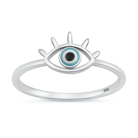 Sterling Silver Rhodium Plated Evil Eye Ring
