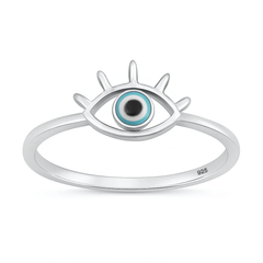 Sterling Silver Rhodium Plated Evil Eye Ring
