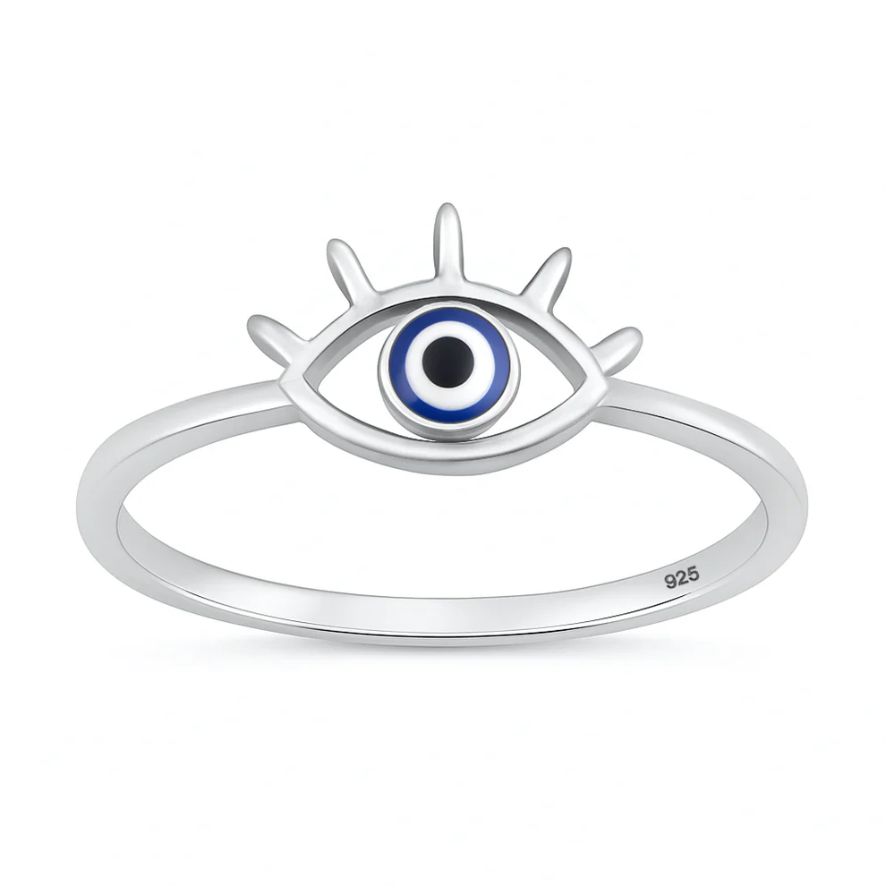 Sterling Silver Rhodium Plated Evil Eye Clear CZ Ring