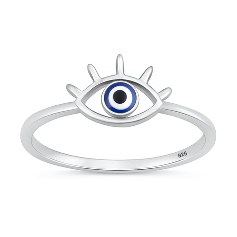Sterling Silver Rhodium Plated Evil Eye Clear CZ Ring