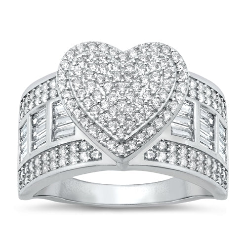 Sterling Silver Rhodium Plated Clear CZ Heart Ring