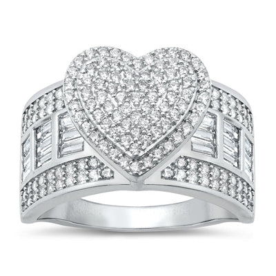 Sterling Silver Rhodium Plated Clear CZ Heart Ring
