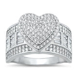 Sterling Silver Rhodium Plated Clear CZ Heart Ring