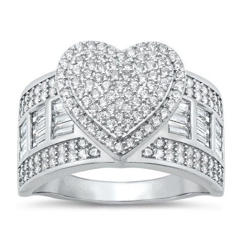 Sterling Silver Rhodium Plated Clear CZ Heart Ring