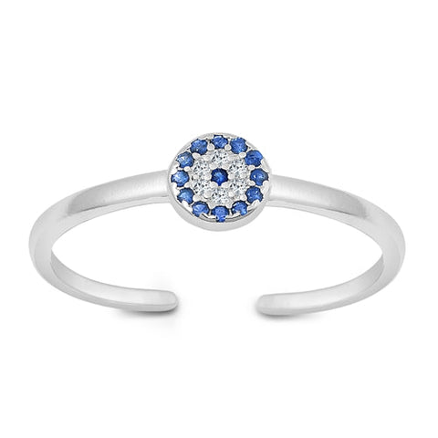 Sterling Silver Rhodium Plated Clear and Blue Sapphire CZ Ring-5.4mm