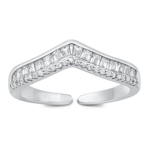 Sterling Silver Rhodium Plated V Shape Clear CZ Ring
